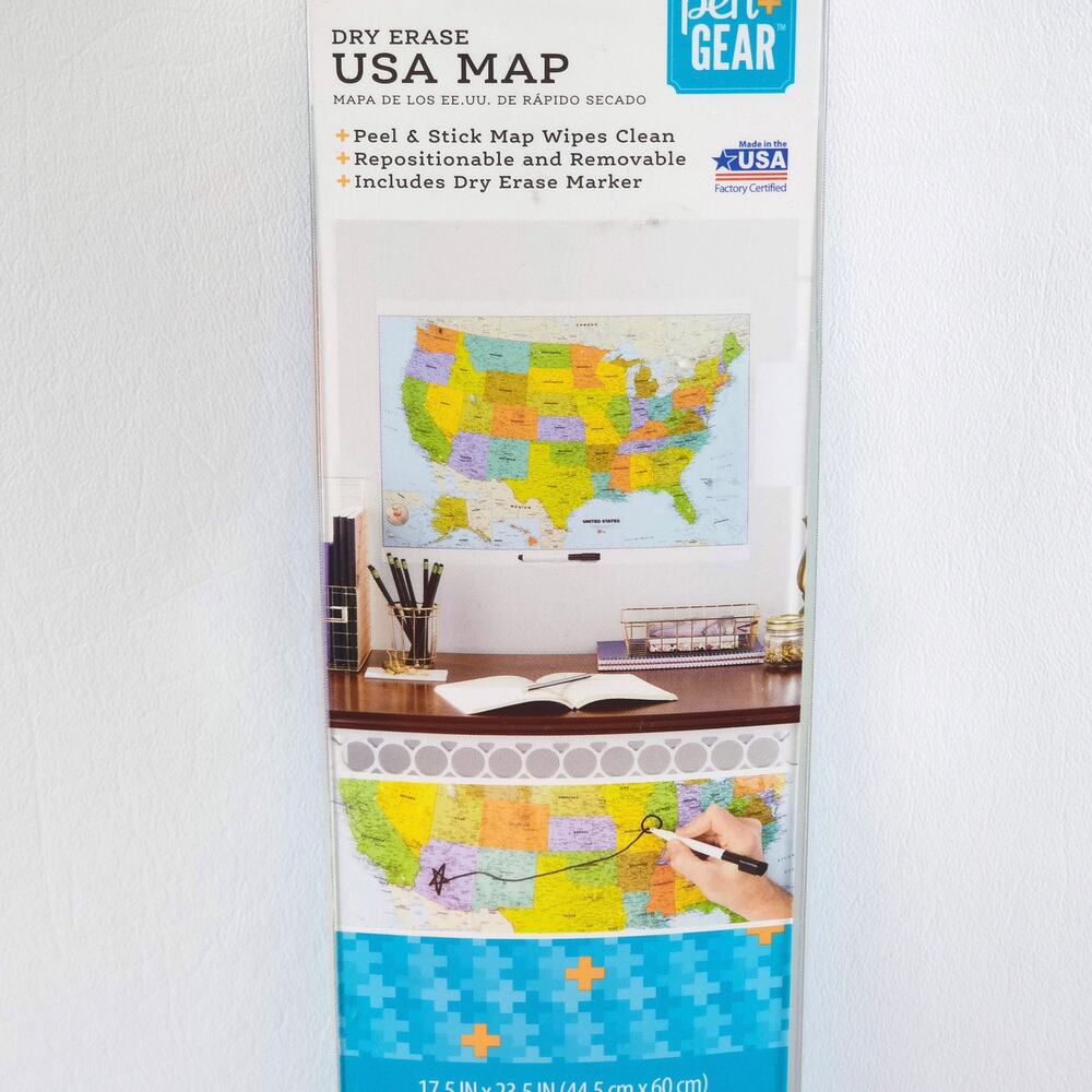 Dry Erase United States Map Peel & Stick w/ Marker 17.5x23.5" Home School Office - Picture 2 of 5